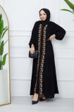 Boydan Boya Çiçek Nakışlı Viskon Elbise 139 - Siyah