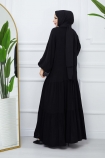Boydan Boya Çiçek Nakışlı Viskon Elbise 139 - Siyah