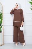 Tunik Ucu Piliseli Takım 6096 - Kahve