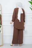 Tunik Ucu Piliseli Takım 6096 - Kahve