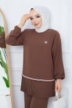 Tunik Ucu Piliseli Takım 6096 - Kahve