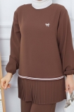 Tunik Ucu Piliseli Takım 6096 - Kahve