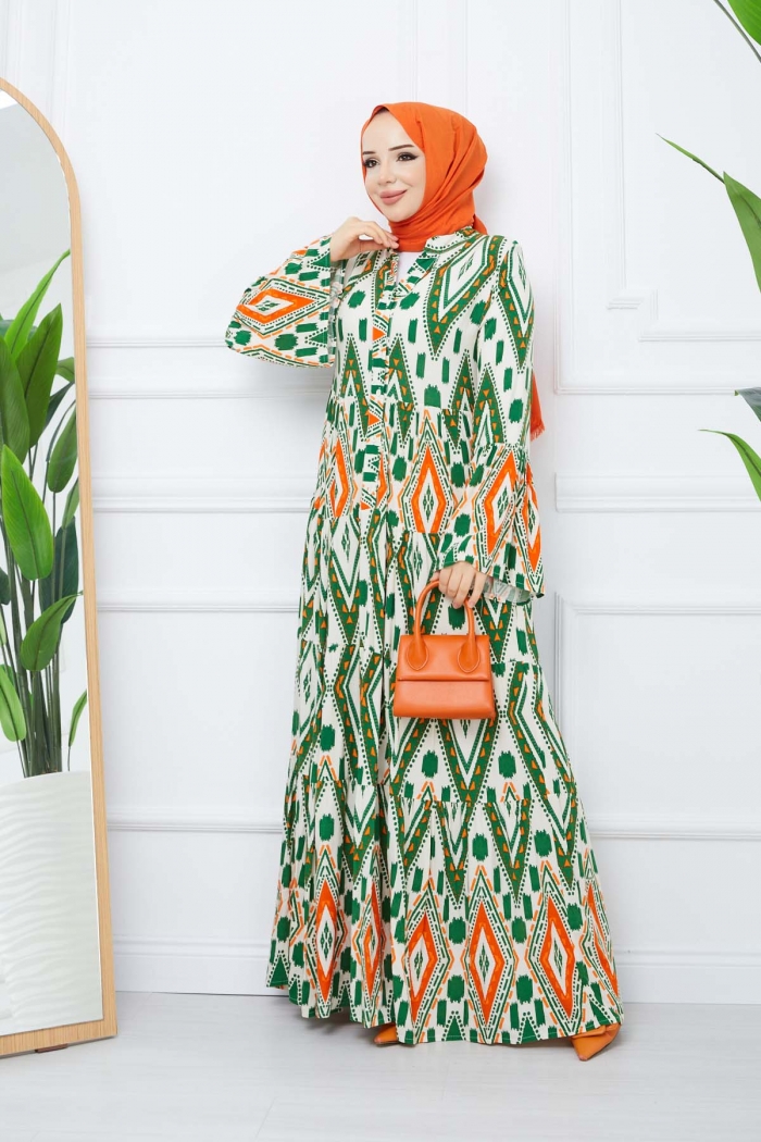 Mısra Viskon Elbise 4775 - Yeşil