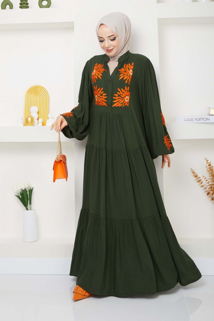 Güneş Viskon Elbise 0797 - Yeşil