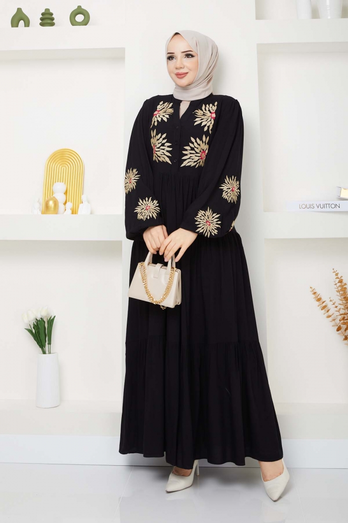 Güneş Viskon Elbise 0797 - Siyah