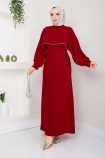 Selin Taş Şeritli Elbise 0236 - Kırmızı