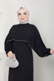 Selin Taş Şeritli Elbise 0236 - Siyah