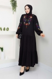 Döngü Viskon Elbise 1430 - Siyah