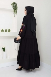 Döngü Viskon Elbise 1430 - Siyah