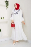 Mutlu Viskon Elbise 1480 - Beyaz