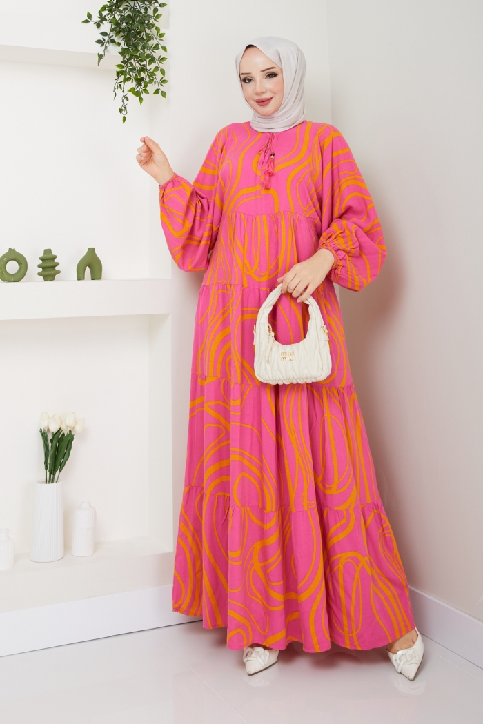 Duygu Viskon Elbise - Pembe