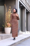 Jakarlı Örme Elbise - Taba