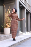 Jakarlı Örme Elbise - Taba