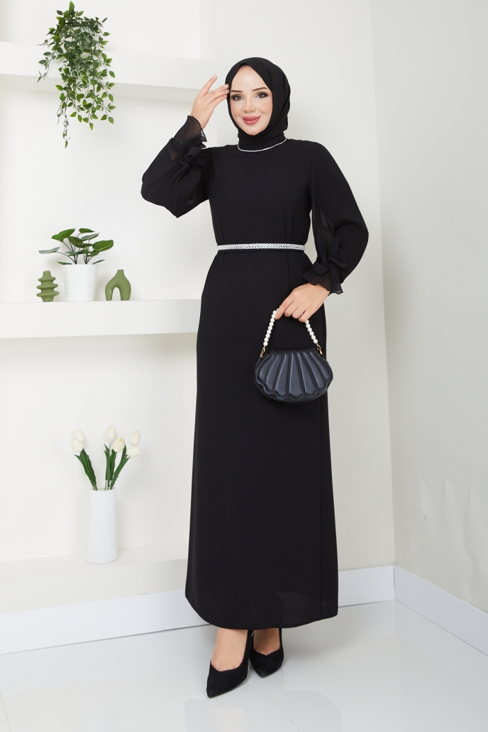Seher Krep Elbise - Siyah