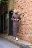 Jakarlı Örme Elbise - Gri