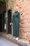 Jakarlı Örme Elbise - Yeşil