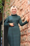 Jakarlı Örme Elbise - Yeşil