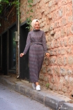 Jakarlı Örme Elbise - Gri