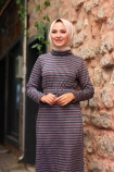 Jakarlı Örme Elbise - Gri