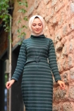 Jakarlı Örme Elbise - Yeşil