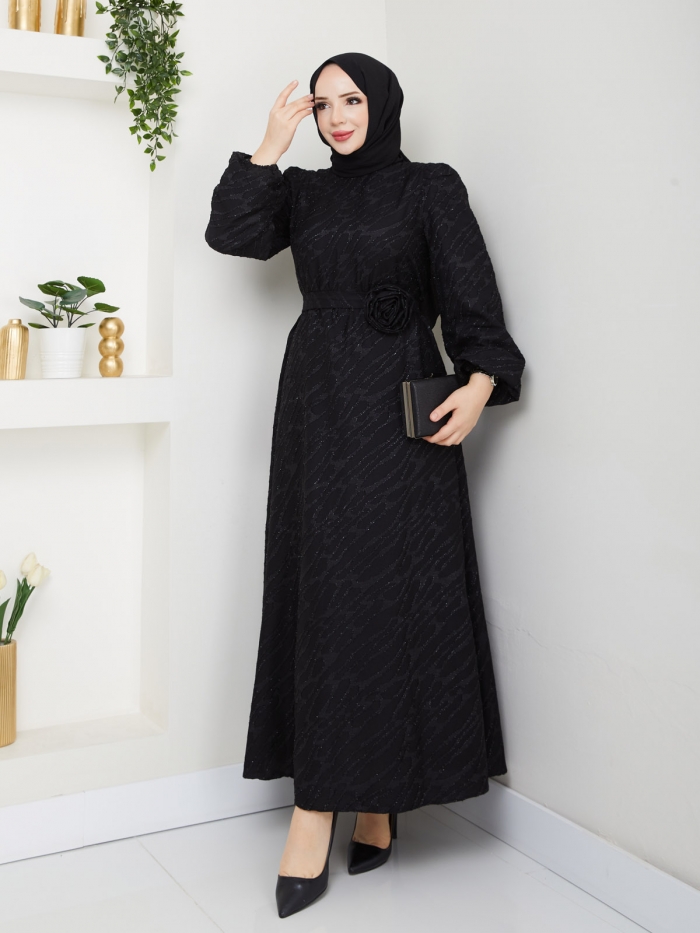 Gül Elbise - Siyah