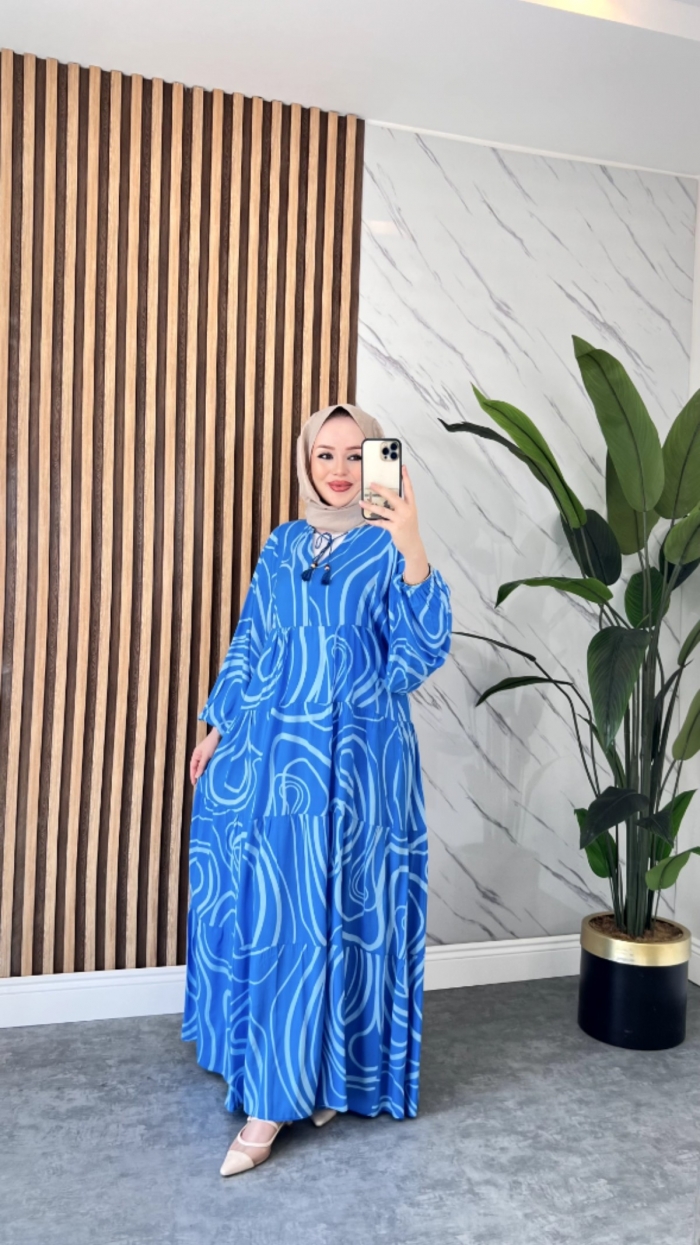 Yeni Duygu Viskon Elbise - Mavi
