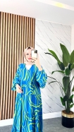 Yeni Duygu Viskon Elbise - Maviye Yeşil