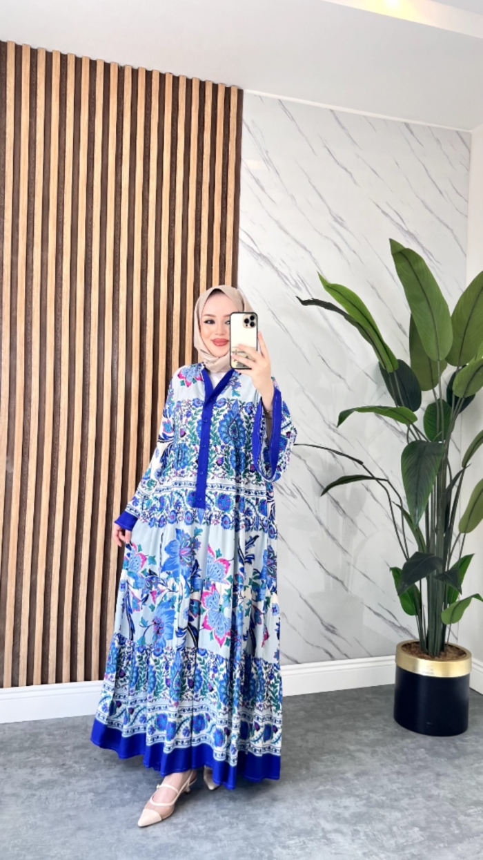 Yeni Narin Viskon Elbise - Mavi