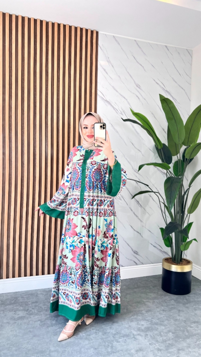 Yeni Narin Viskon Elbise - Yeşil