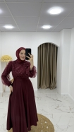 Esra Tesettür Abiye Elbise - Bordo