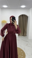 Esra Tesettür Abiye Elbise - Bordo