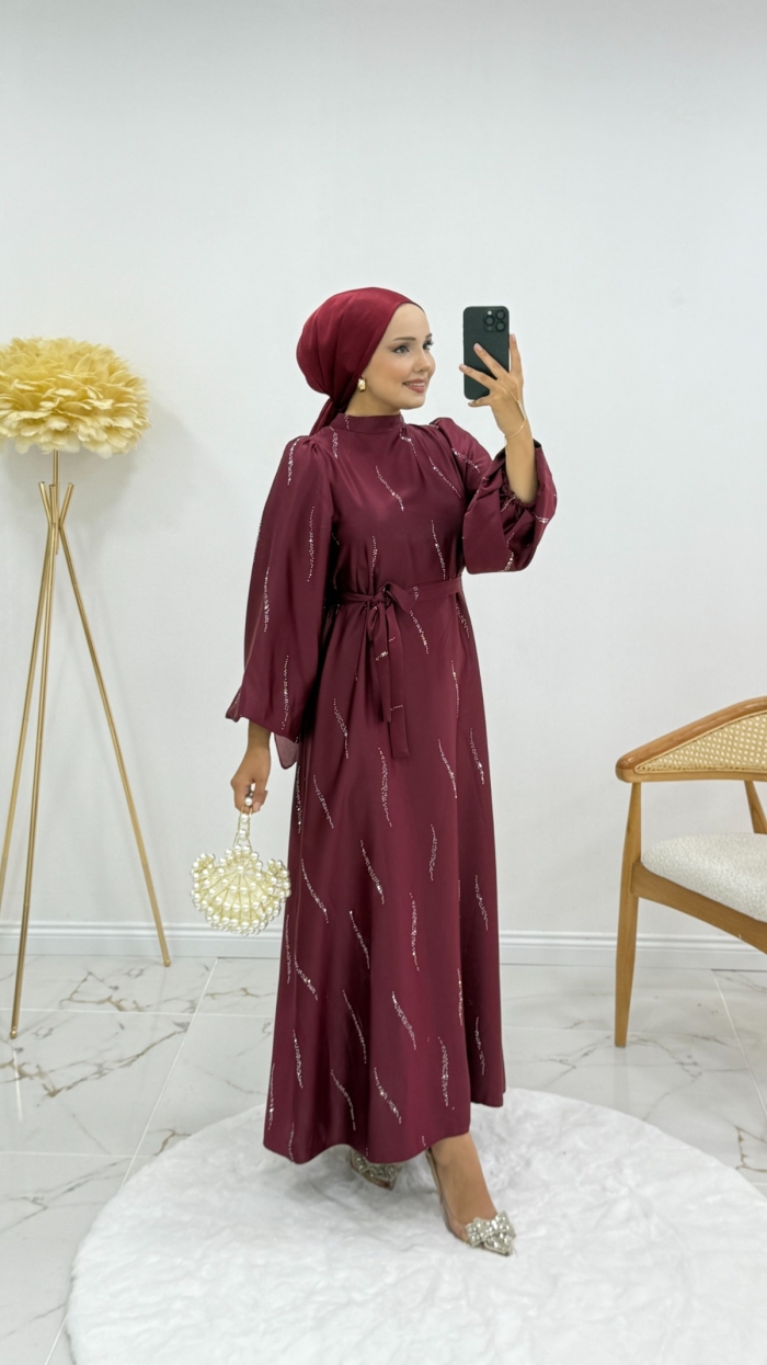 Billur Elbise - Bordo