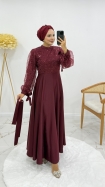 Esra Tesettür Abiye Elbise - Bordo