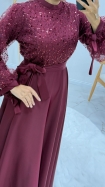 Esra Tesettür Abiye Elbise - Bordo