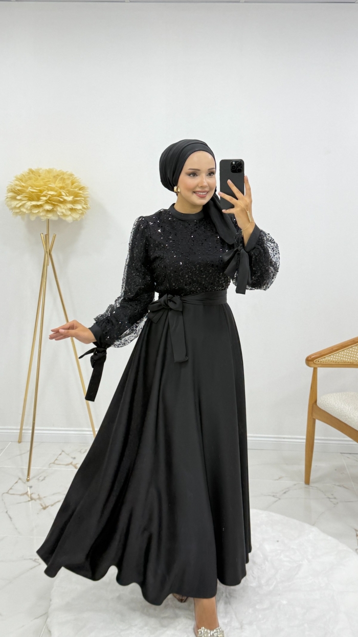 Esra Tesettür Abiye Elbise - Siyah