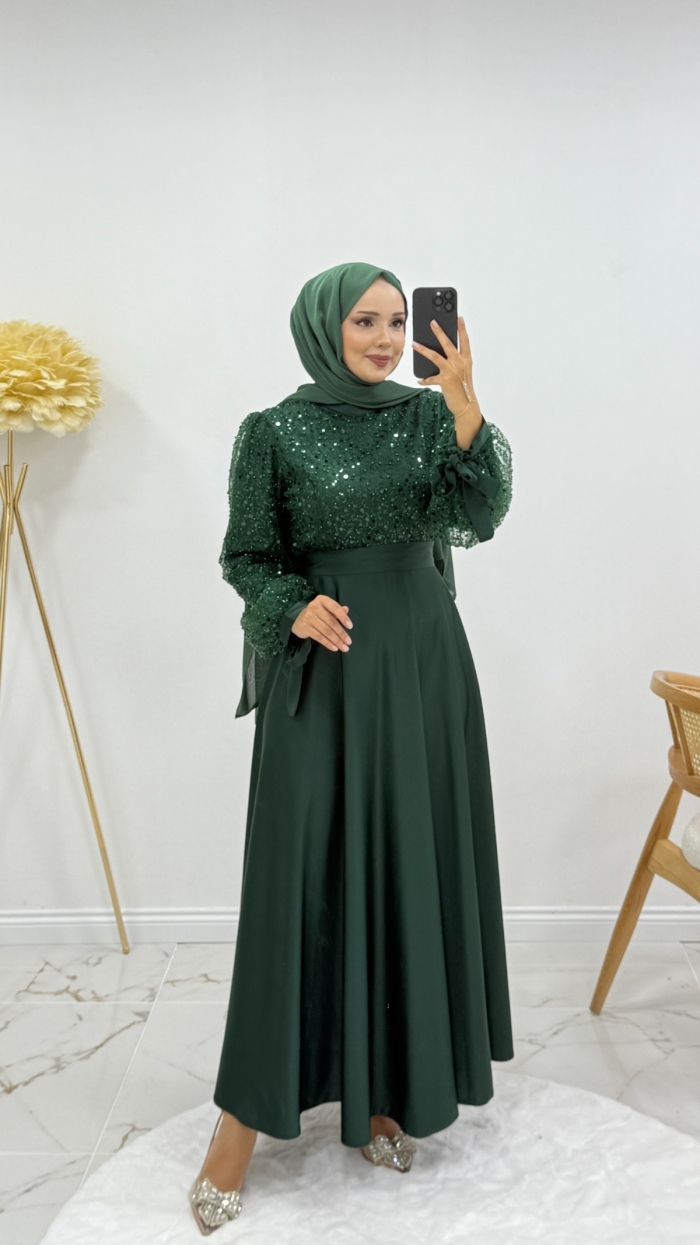 Esra Tesettür Abiye Elbise - Zümrüt