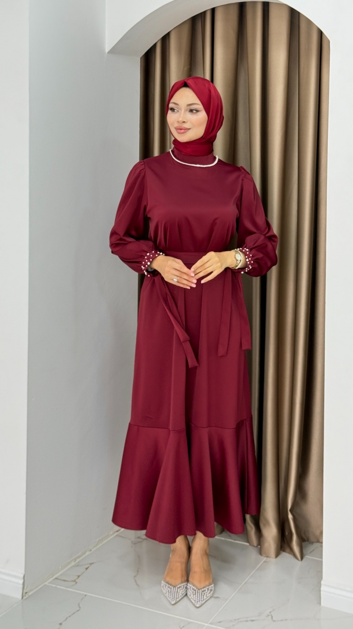 Yeni İntizar Elbise - Bordo