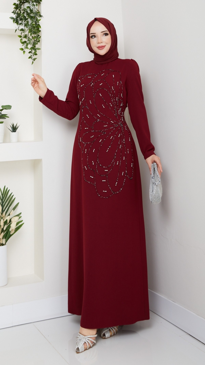 Nursema Elbise - Bordo