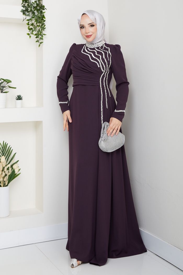 Leman Tesettür Abiye - Mürdüm