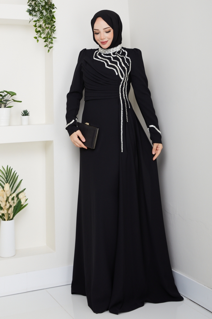 Leman Tesettür Abiye - Siyah