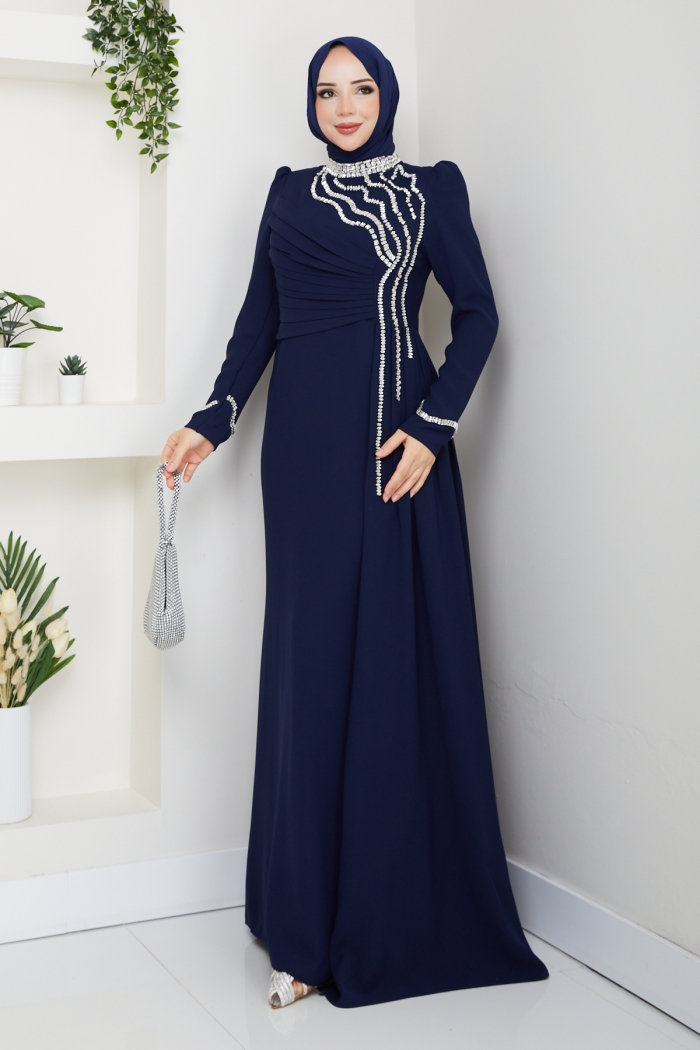 Leman Tesettür Abiye - Lacivert