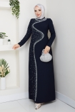 Dicle Tesettür Abiye Elbise - Lacivert