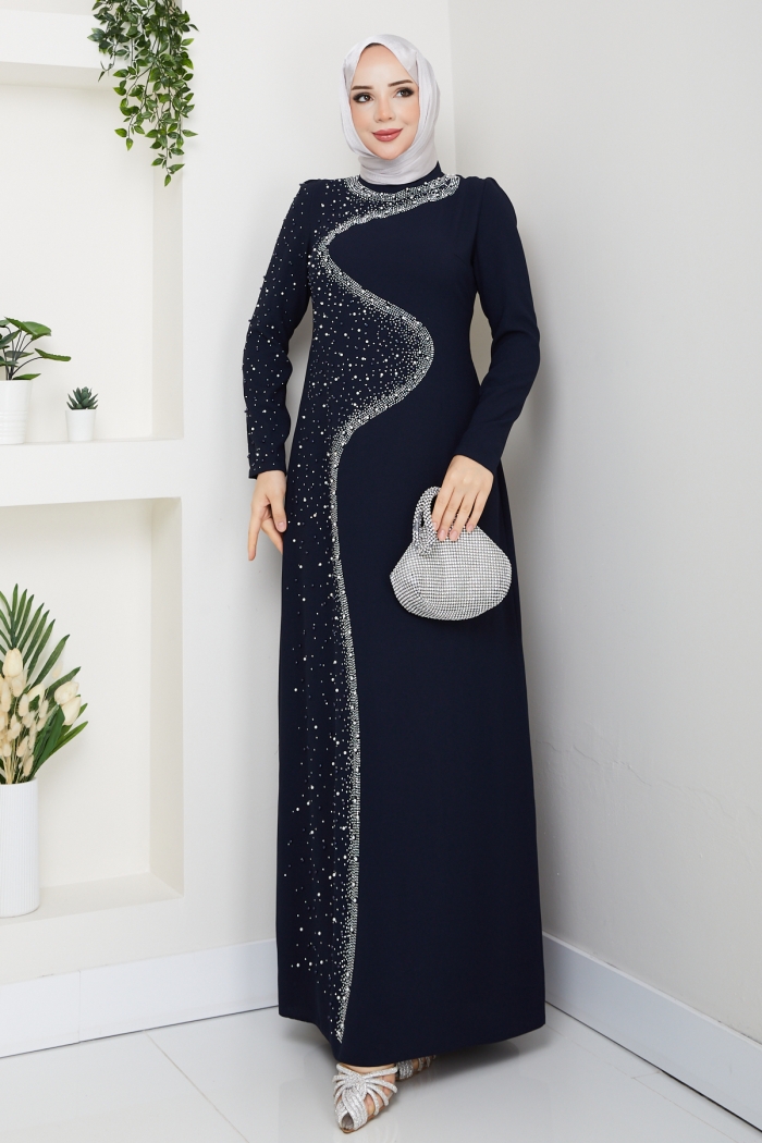 Dicle Tesettür Abiye Elbise - Lacivert