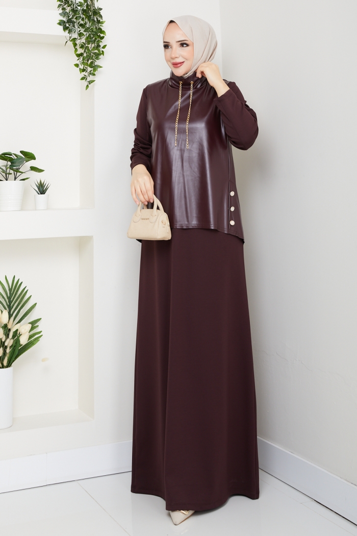 Halise Tesettür Elbise - Bordo