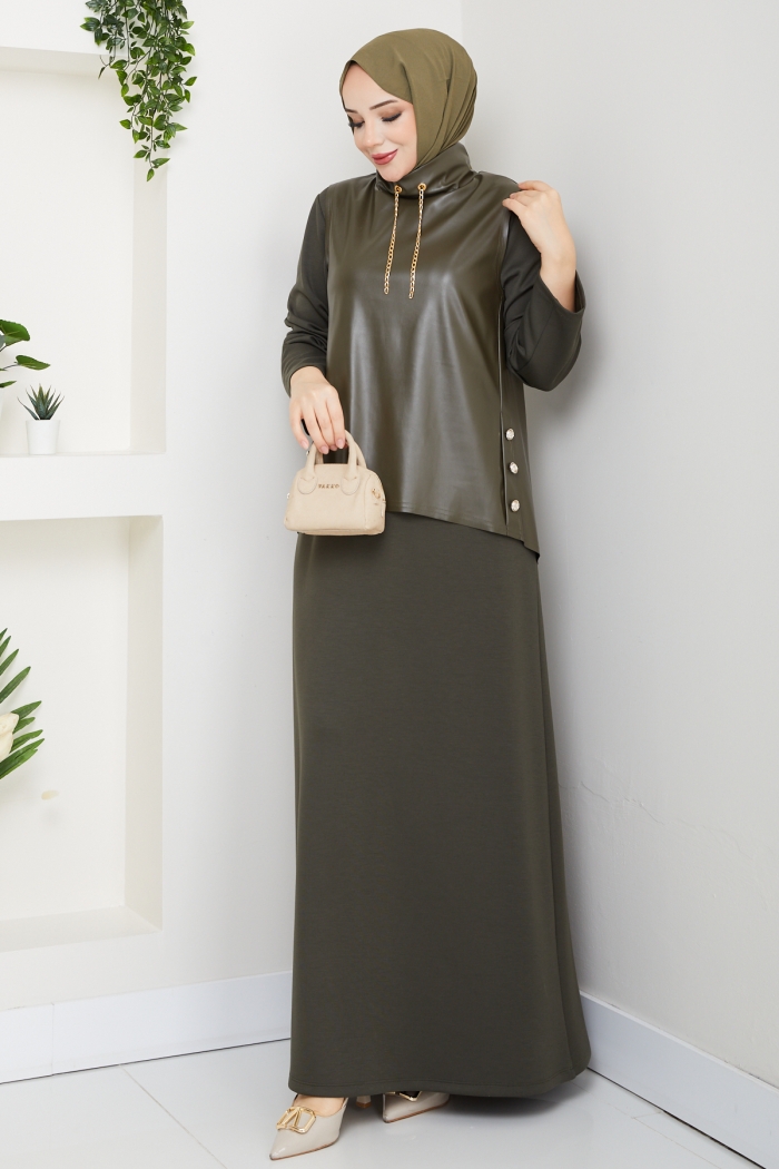 Halise Tesettür Elbise - Yeşil