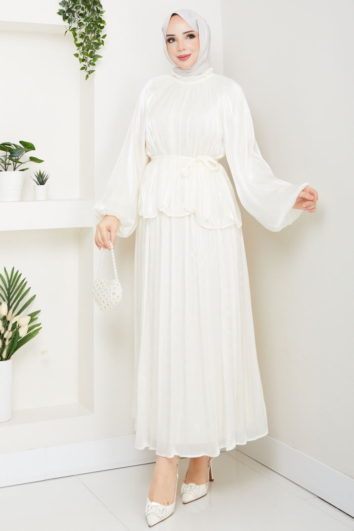 Sinem Tesettür Elbise - Krem