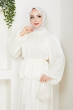 Sinem Tesettür Elbise - Krem