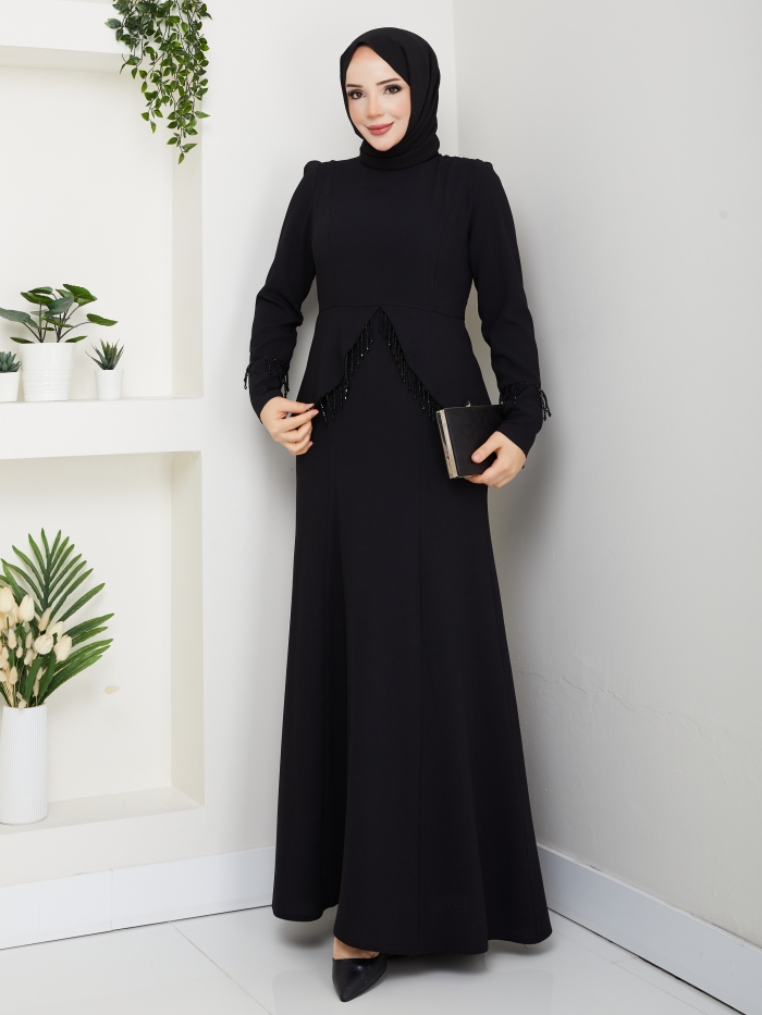 Ezgi Tesettür Abiye Elbise - Siyah