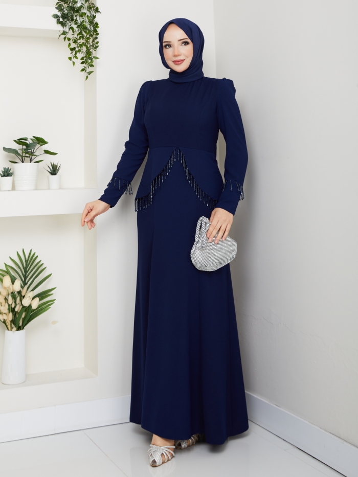Ezgi Tesettür Abiye Elbise - Lacivert