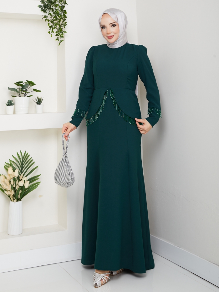 Ezgi Tesettür Abiye Elbise - Zümrüt